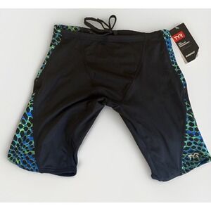 TYR Glacial Hero Boys Jammer Size S? Black Green Swim Suit Durafast Lined NWT